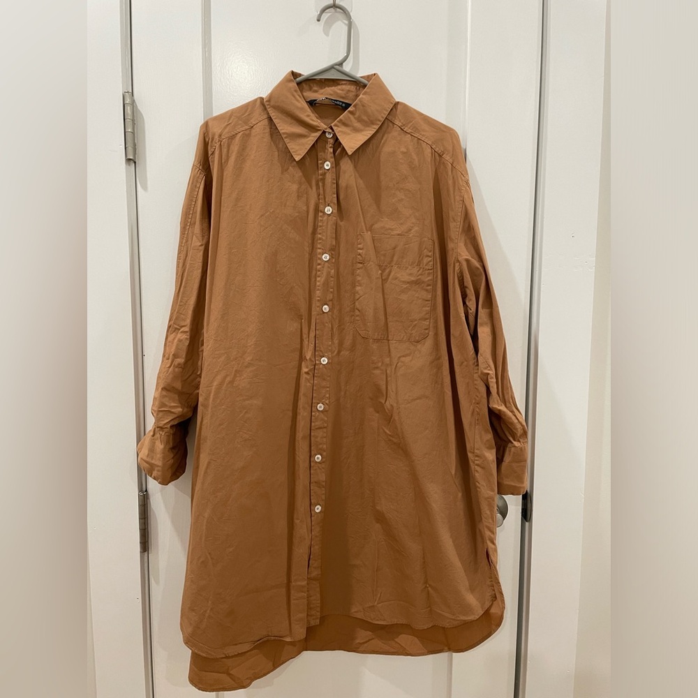 Zara brown over sized shirt dress size small
